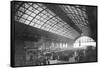 Charing Cross Station (B/W Photo)-English Photographer-Framed Stretched Canvas