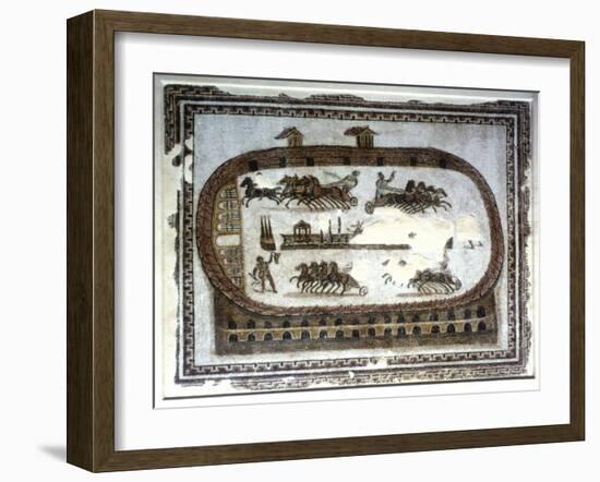 Chariot Race in the Arena, Roman Mosaic, 2nd Century-null-Framed Giclee Print