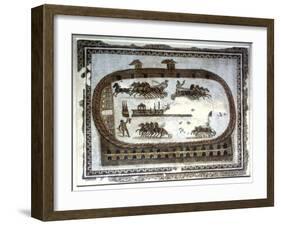 Chariot Race in the Arena, Roman Mosaic, 2nd Century-null-Framed Giclee Print