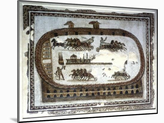 Chariot Race in the Arena, Roman Mosaic, 2nd Century-null-Mounted Giclee Print