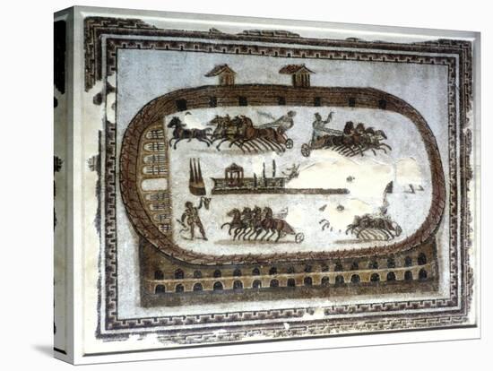 Chariot Race in the Arena, Roman Mosaic, 2nd Century-null-Stretched Canvas