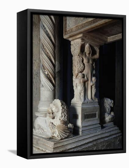 Charity and Twisted Column, Detail of Tomb of Catherine of Austria, 1323 Ca-Tino da Camaino-Framed Stretched Canvas