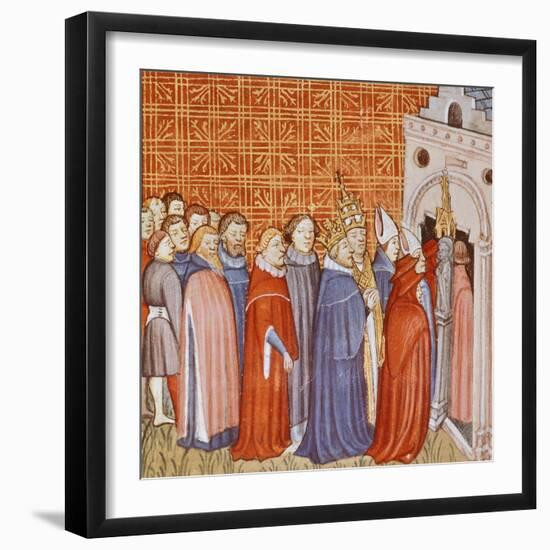 Charlemagne and His Retinue Entering a Church, Miniature from the Chronicle of Saint Denis-null-Framed Giclee Print