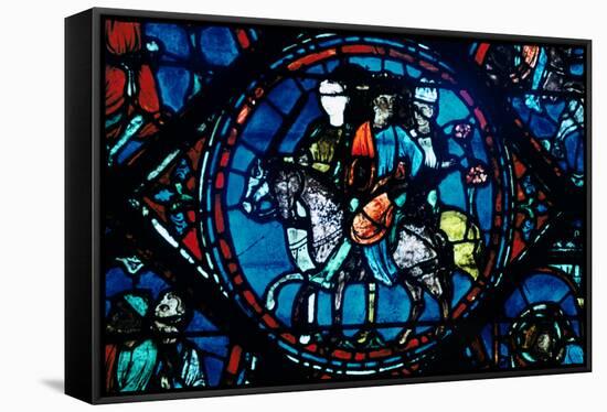 Charlemagne Departs for Spain, Stained Glass, Chartres Cathedral, France, C1225-null-Framed Stretched Canvas