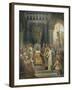 Charlemagne, entouré des ses principaux officiers, reçoit Alcuin qui lui présente des manuscrits,-Jean Victor Schnetz-Framed Giclee Print