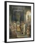 Charlemagne, entouré des ses principaux officiers, reçoit Alcuin qui lui présente des manuscrits,-Jean Victor Schnetz-Framed Giclee Print