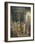 Charlemagne, entouré des ses principaux officiers, reçoit Alcuin qui lui présente des manuscrits,-Jean Victor Schnetz-Framed Giclee Print