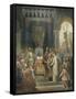 Charlemagne, entouré des ses principaux officiers, reçoit Alcuin qui lui présente des manuscrits,-Jean Victor Schnetz-Framed Stretched Canvas