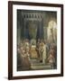 Charlemagne, entouré des ses principaux officiers, reçoit Alcuin qui lui présente des manuscrits,-Jean Victor Schnetz-Framed Giclee Print