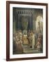 Charlemagne, entouré des ses principaux officiers, reçoit Alcuin qui lui présente des manuscrits,-Jean Victor Schnetz-Framed Giclee Print