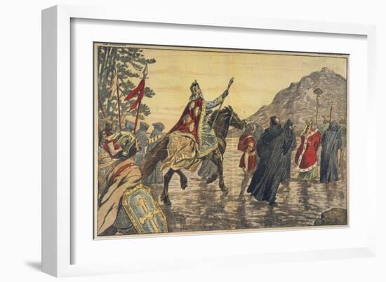 Charlemagne Makes a Pilgrimage to Mont Tombe, Now known as Mont Saint-Michel-null-Framed Art Print