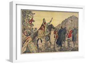 Charlemagne Makes a Pilgrimage to Mont Tombe, Now known as Mont Saint-Michel-null-Framed Art Print