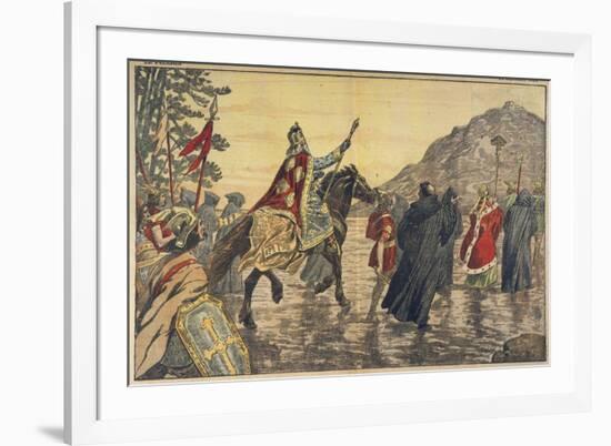 Charlemagne Makes a Pilgrimage to Mont Tombe, Now known as Mont Saint-Michel-null-Framed Premium Giclee Print