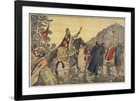 Charlemagne Makes a Pilgrimage to Mont Tombe, Now known as Mont Saint-Michel-null-Framed Premium Giclee Print