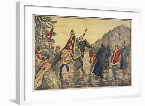 Charlemagne Makes a Pilgrimage to Mont Tombe, Now known as Mont Saint-Michel-null-Framed Art Print