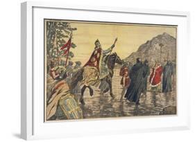 Charlemagne Makes a Pilgrimage to Mont Tombe, Now known as Mont Saint-Michel-null-Framed Art Print