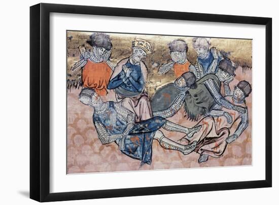 Charlemagne Mourns Orlando's Death, Miniature from the Great Chronicles of France Manuscript-null-Framed Giclee Print