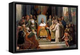Charlemagne Receives Alcuin, 780-Jean-Victor Schnetz-Framed Stretched Canvas