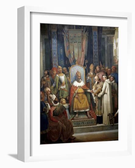 Charlemagne Receives Alcuin of York-Jean-Victor Schnetz-Framed Art Print