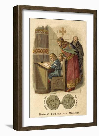 Charlemagne Watching Children Writing at School-null-Framed Giclee Print