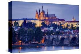 Charles Bridge across Vltava River with Hradcany Quarter and St. Vitus Cathedral in Prague-null-Stretched Canvas