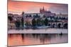Charles Bridge across Vltava River with Hradcany Quarter and St. Vitus Cathedral in Prague-null-Mounted Art Print