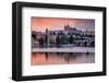 Charles Bridge across Vltava River with Hradcany Quarter and St. Vitus Cathedral in Prague-null-Framed Art Print