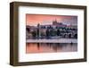 Charles Bridge across Vltava River with Hradcany Quarter and St. Vitus Cathedral in Prague-null-Framed Art Print