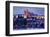 Charles Bridge across Vltava River with Hradcany Quarter and St. Vitus Cathedral in Prague-null-Framed Art Print