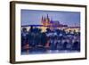 Charles Bridge across Vltava River with Hradcany Quarter and St. Vitus Cathedral in Prague-null-Framed Art Print