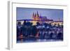 Charles Bridge across Vltava River with Hradcany Quarter and St. Vitus Cathedral in Prague-null-Framed Art Print