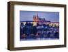 Charles Bridge across Vltava River with Hradcany Quarter and St. Vitus Cathedral in Prague-null-Framed Art Print