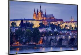 Charles Bridge across Vltava River with Hradcany Quarter and St. Vitus Cathedral in Prague-null-Mounted Art Print