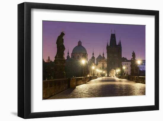 Charles Bridge and Old Town Bridge Tower in Prague, Central Bohemia, Czech Republic-null-Framed Art Print