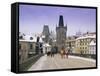 Charles Bridge and St. Vitus Cathedral in Winter Snow, Czech Republic-Gavin Hellier-Framed Stretched Canvas
