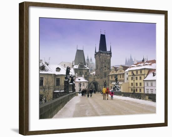 Charles Bridge and St. Vitus Cathedral in Winter Snow, Czech Republic-Gavin Hellier-Framed Photographic Print