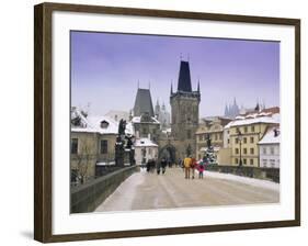 Charles Bridge and St. Vitus Cathedral in Winter Snow, Czech Republic-Gavin Hellier-Framed Photographic Print