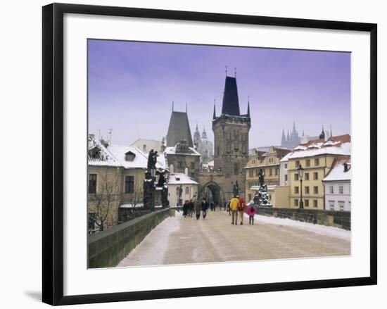 Charles Bridge and St. Vitus Cathedral in Winter Snow, Czech Republic-Gavin Hellier-Framed Photographic Print