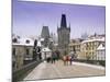 Charles Bridge and St. Vitus Cathedral in Winter Snow, Czech Republic-Gavin Hellier-Mounted Photographic Print