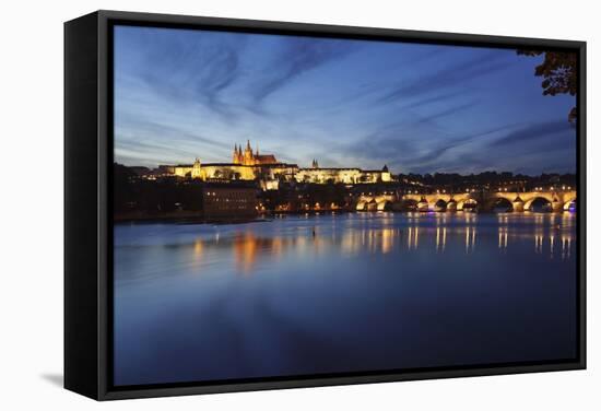 Charles Bridge and the Castle District with St. Vitus Cathedral and Royal Palace-Markus-Framed Stretched Canvas