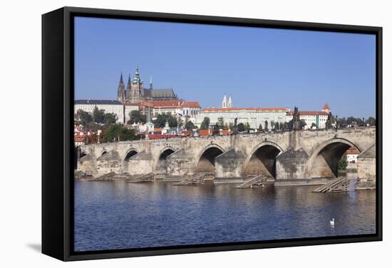 Charles Bridge and the Castle District with St. Vitus Cathedral and Royal Palace-Markus-Framed Stretched Canvas