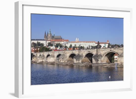 Charles Bridge and the Castle District with St. Vitus Cathedral and Royal Palace-Markus-Framed Photographic Print