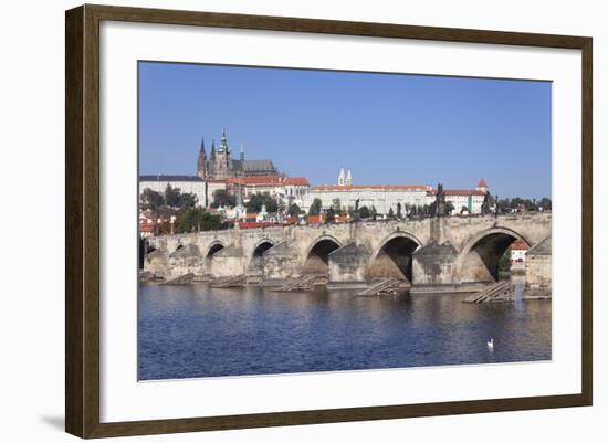 Charles Bridge and the Castle District with St. Vitus Cathedral and Royal Palace-Markus-Framed Photographic Print