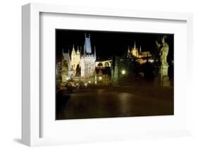 Charles Bridge and The Prague Castle at Night-George Oze-Framed Photographic Print