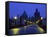 Charles Bridge at Night and City Skyline with Spires, Prague, Czech Republic-Nigel Francis-Framed Stretched Canvas