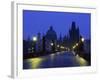 Charles Bridge at Night and City Skyline with Spires, Prague, Czech Republic-Nigel Francis-Framed Photographic Print