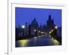 Charles Bridge at Night and City Skyline with Spires, Prague, Czech Republic-Nigel Francis-Framed Photographic Print