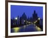 Charles Bridge at Night and City Skyline with Spires, Prague, Czech Republic-Nigel Francis-Framed Photographic Print