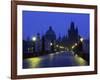 Charles Bridge at Night and City Skyline with Spires, Prague, Czech Republic-Nigel Francis-Framed Photographic Print