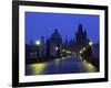 Charles Bridge at Night and City Skyline with Spires, Prague, Czech Republic-Nigel Francis-Framed Photographic Print